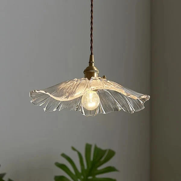 Pendant Light | Clear Glass Petals & Retro Brass