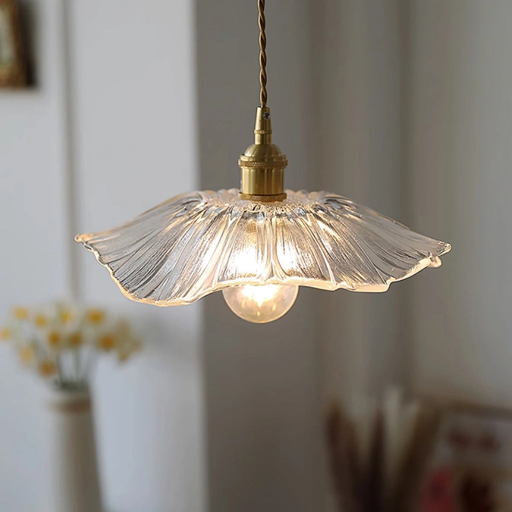 Pendant Light | Clear Glass Petals & Retro Brass