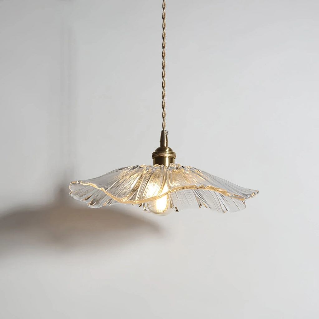 Pendant Light | Clear Glass Petals & Retro Brass
