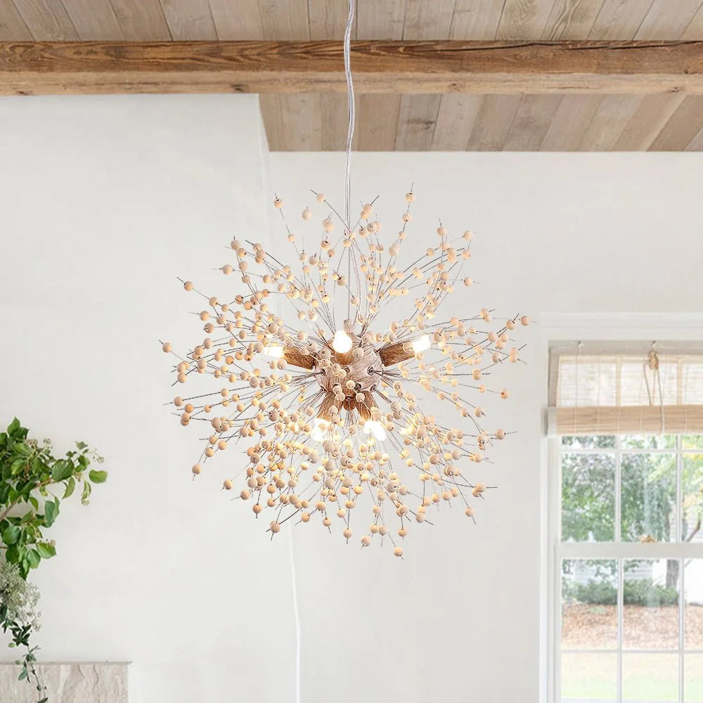 Pendant Light | Dandelion Starburst & Whitewashed Wood Beads | 40/50 cm