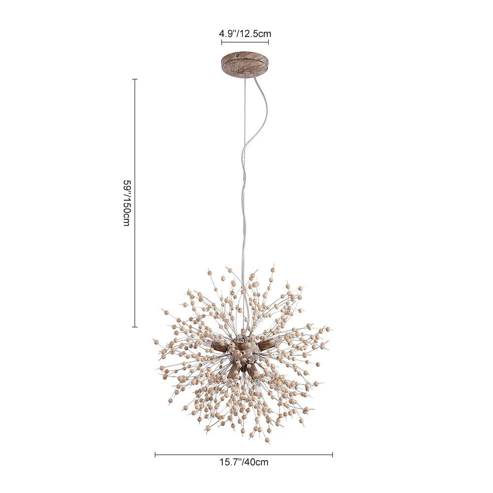 Pendant Light | Dandelion Starburst & Whitewashed Wood Beads | 40/50 cm