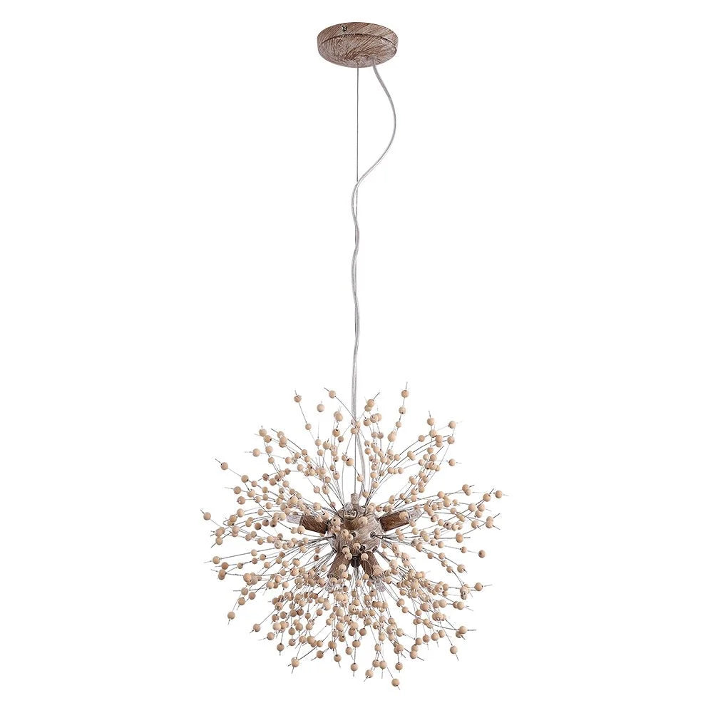 Pendant Light | Dandelion Starburst & Whitewashed Wood Beads | 40/50 cm