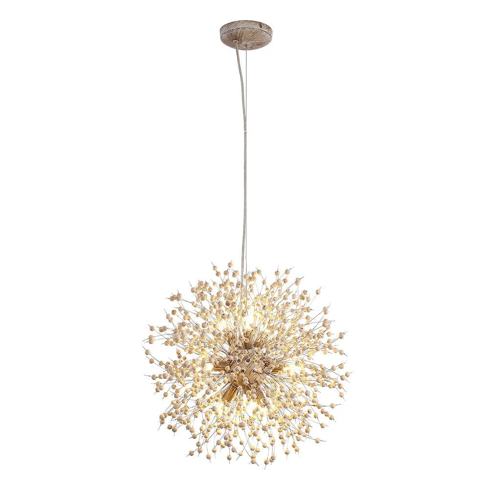 Pendant Light | Dandelion Starburst & Whitewashed Wood Beads | 40/50 cm