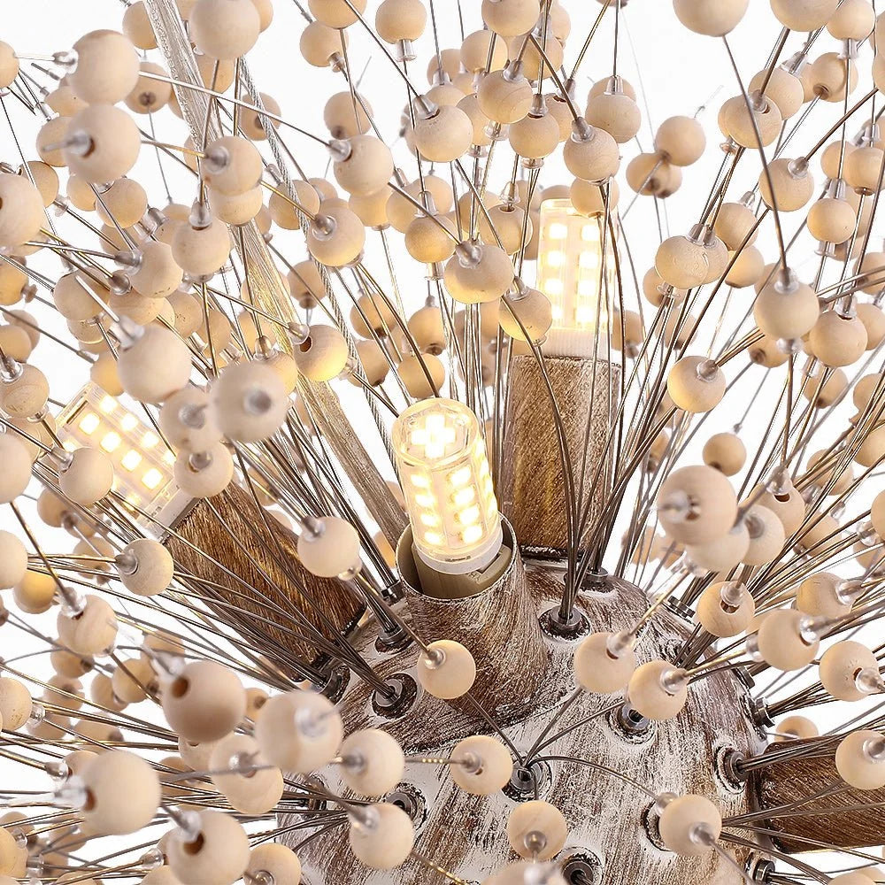 Pendant Light | Dandelion Starburst & Whitewashed Wood Beads | 40/50 cm