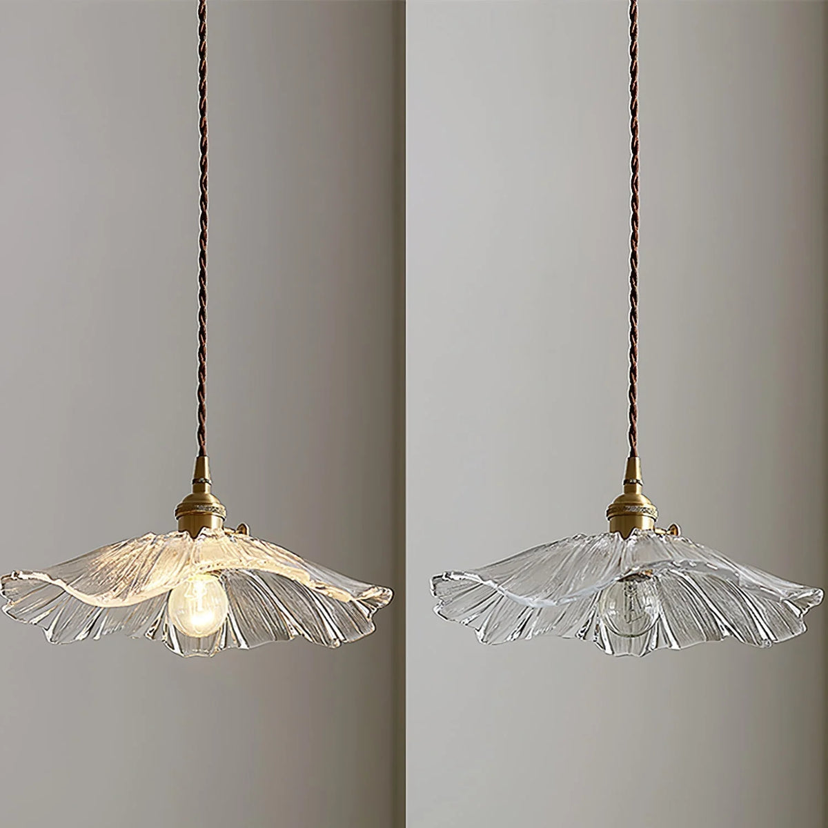 Pendant Light | Flower Glass Shade & Brass Details