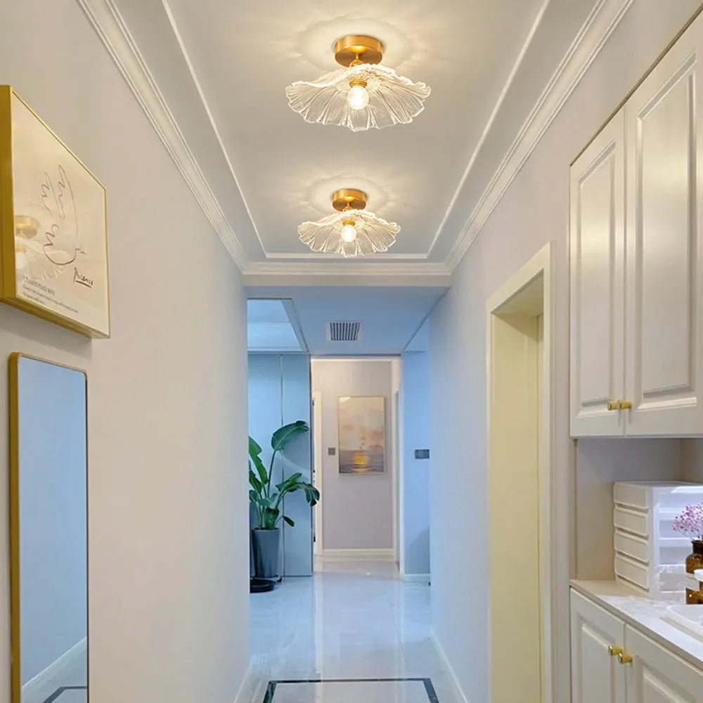 Pendant Light | Flower Glass Shade & Brass Details