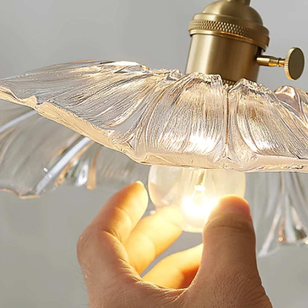 Pendant Light | Flower Glass Shade & Brass Details
