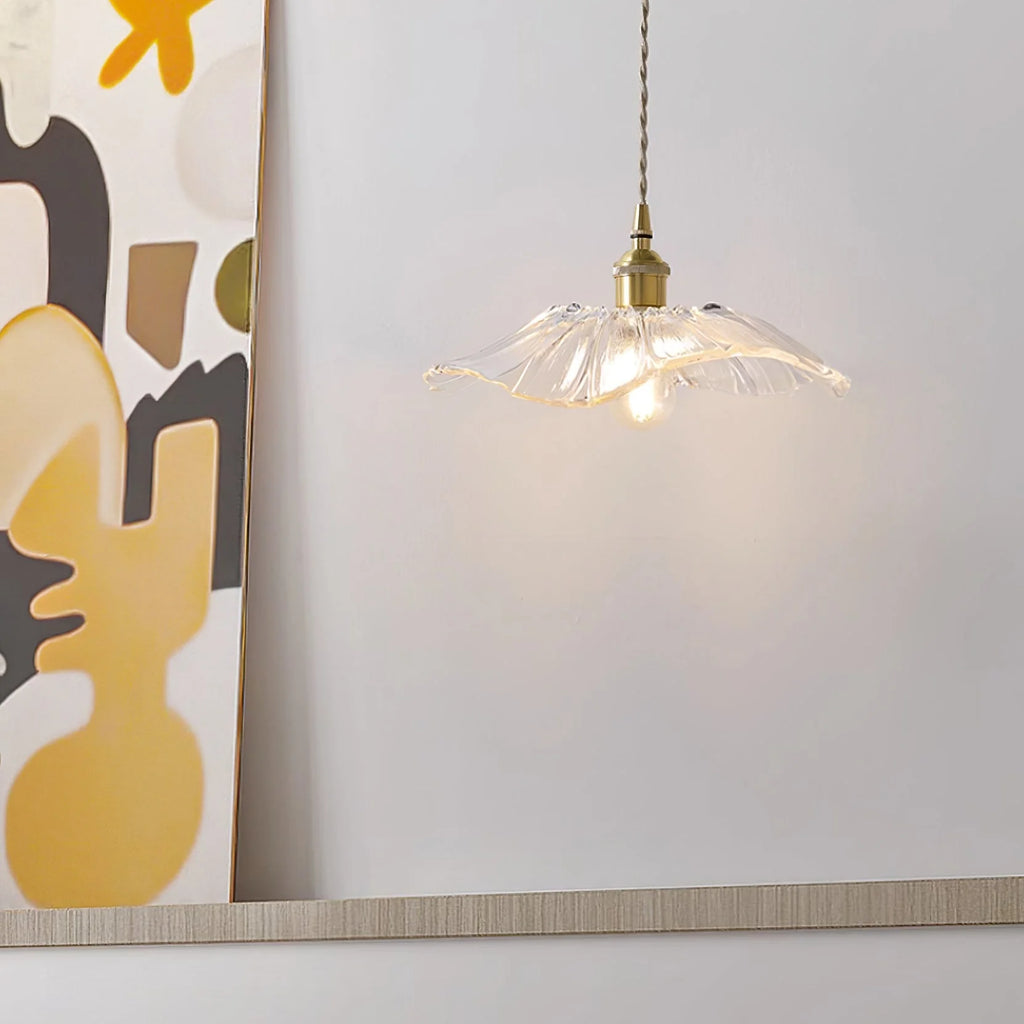 Pendant Light | Flower Glass Shade & Brass Details