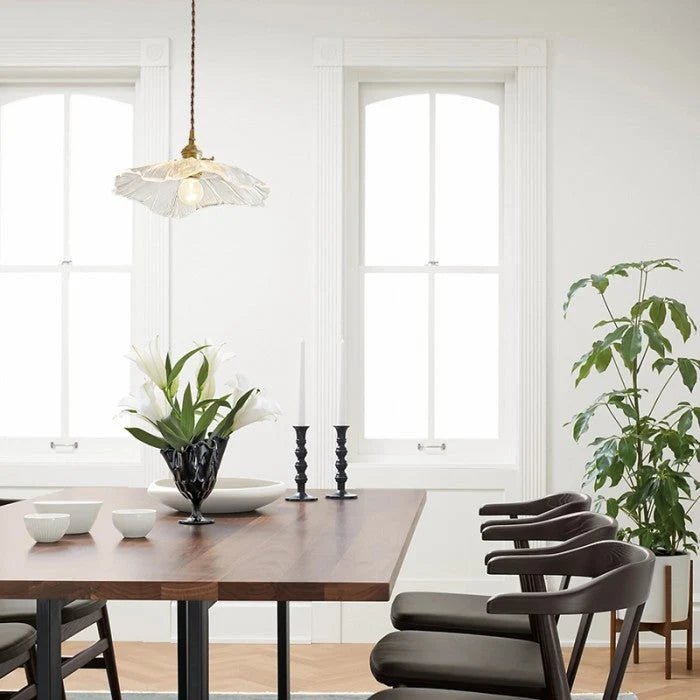 Pendant Light | Flower Glass Shade & Brass Details