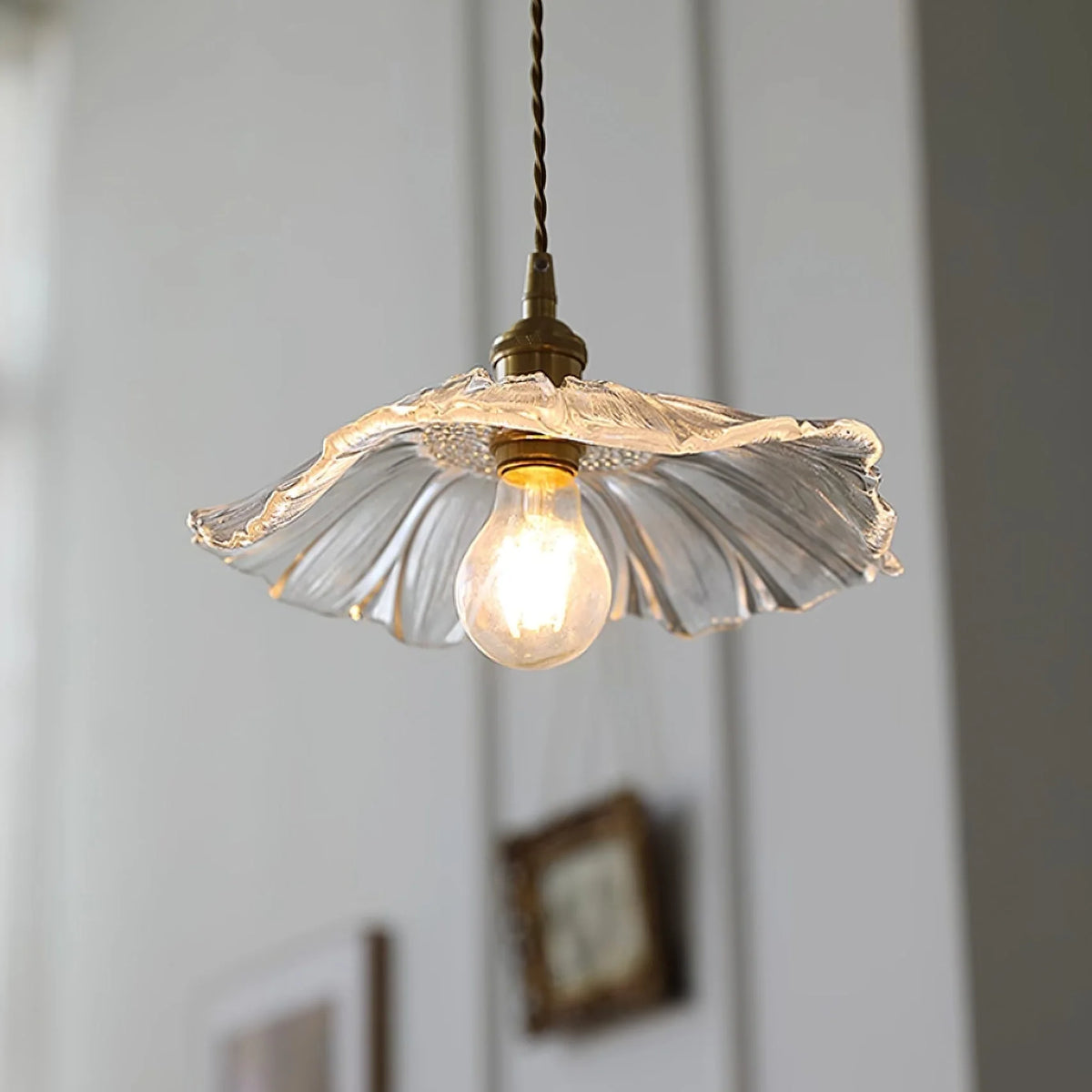 Pendant Light | Flower Glass Shade & Brass Details