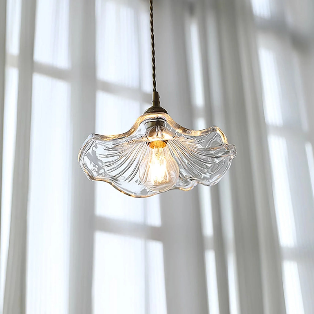 Pendant Light | Flower Glass Shade & Brass Details