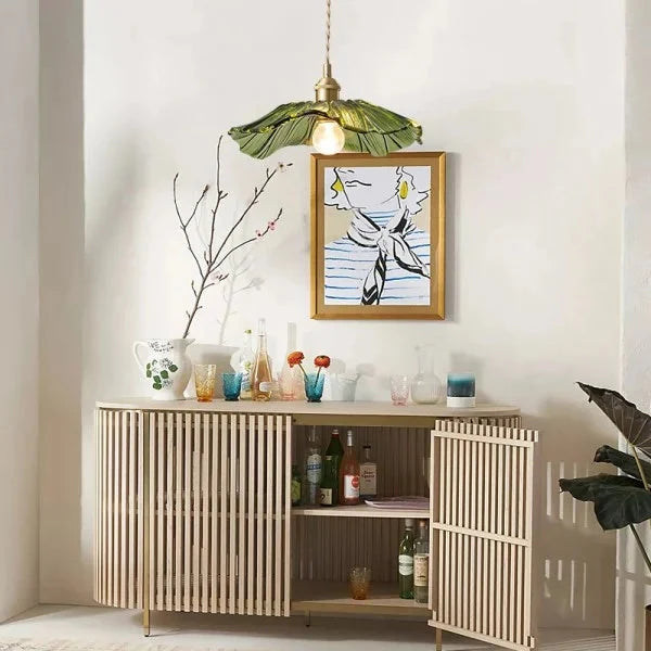 Pendant Light | Flower Glass Shade & Brass Details
