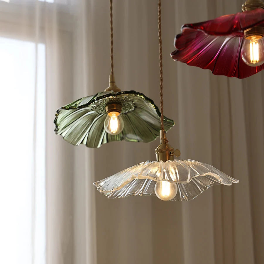 Pendant Light | Flower Glass Shade & Brass Details