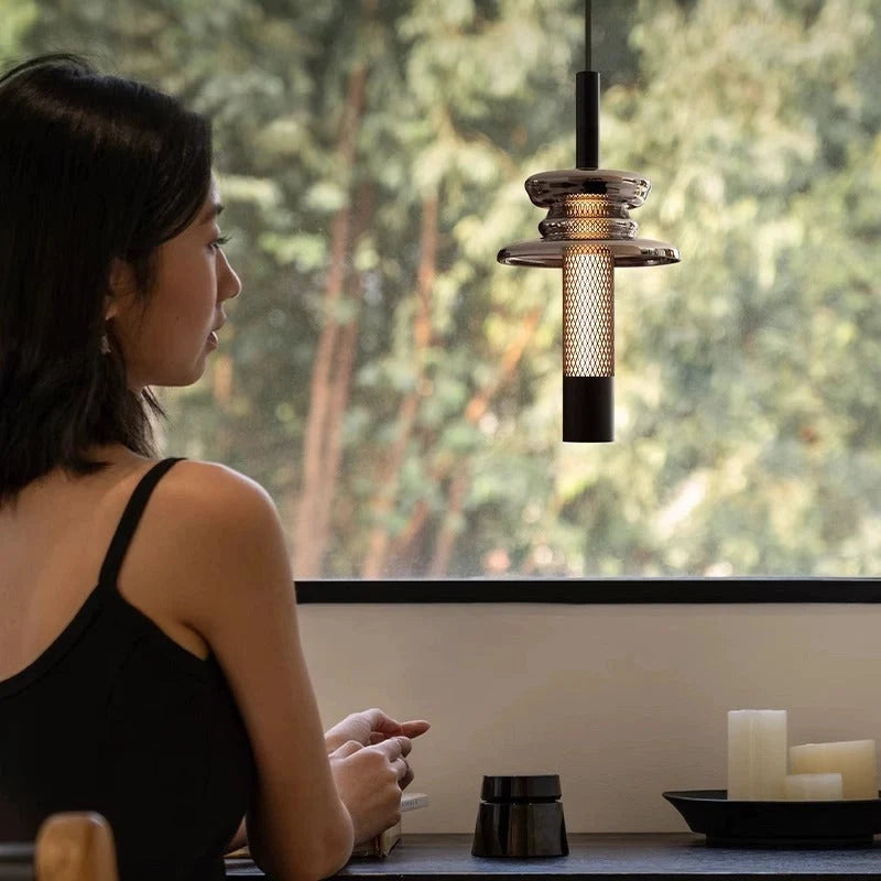 Pendant Light | Geometric Aluminum & Glass | Adjustable Height