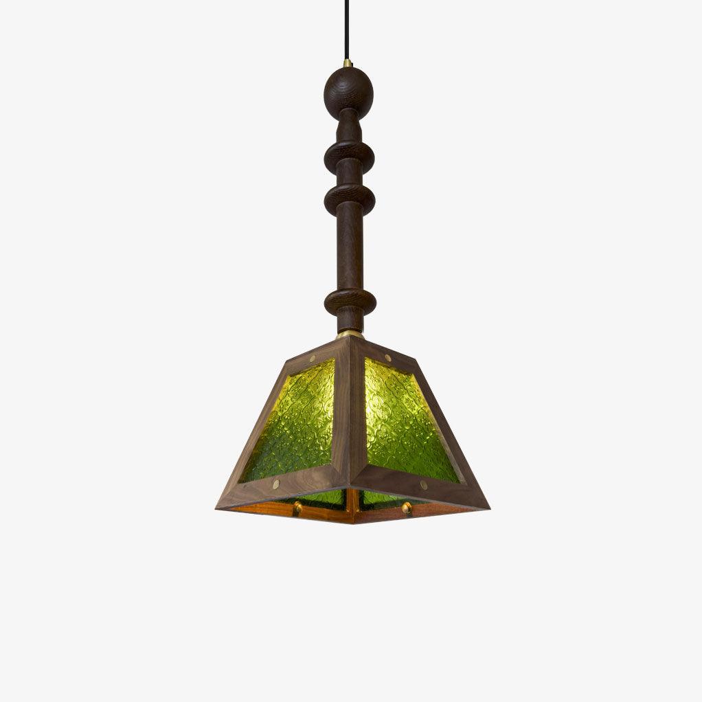 Pendant Light | Glass Shade & Wood | Adjustable Suspension Cable