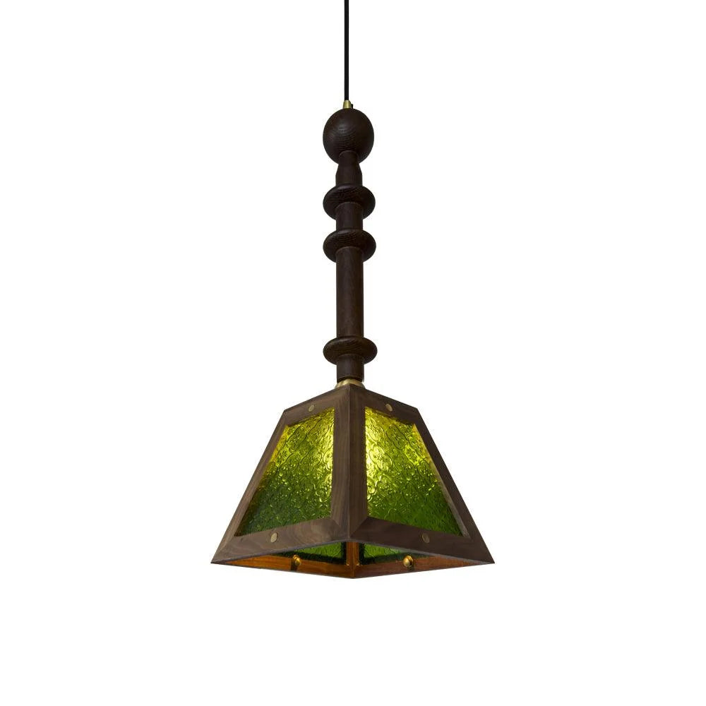 Pendant Light | Glass Shade & Wood | Adjustable Suspension Cable