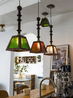 Pendant Light | Glass Shade & Wood | Adjustable Suspension Cable