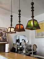 Pendant Light | Glass Shade & Wood | Adjustable Suspension Cable