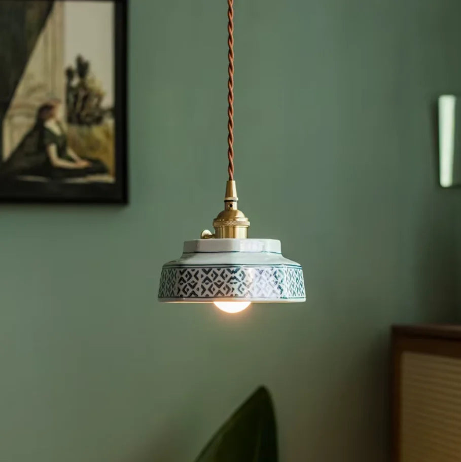 Pendant Light | Hand-Painted Porcelain & Polished Copper | 200 cm Adjustable Cord