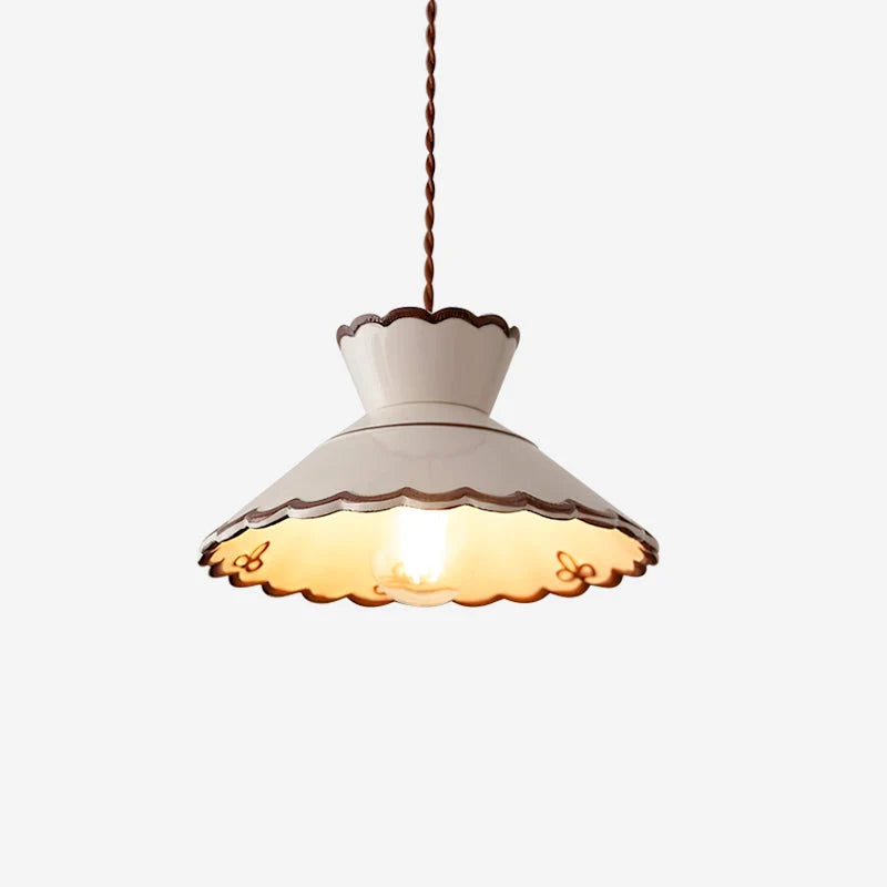 Pendant Light | Scalloped Ceramic Shade & Metal Fixture | 59 In Adjustable Cord