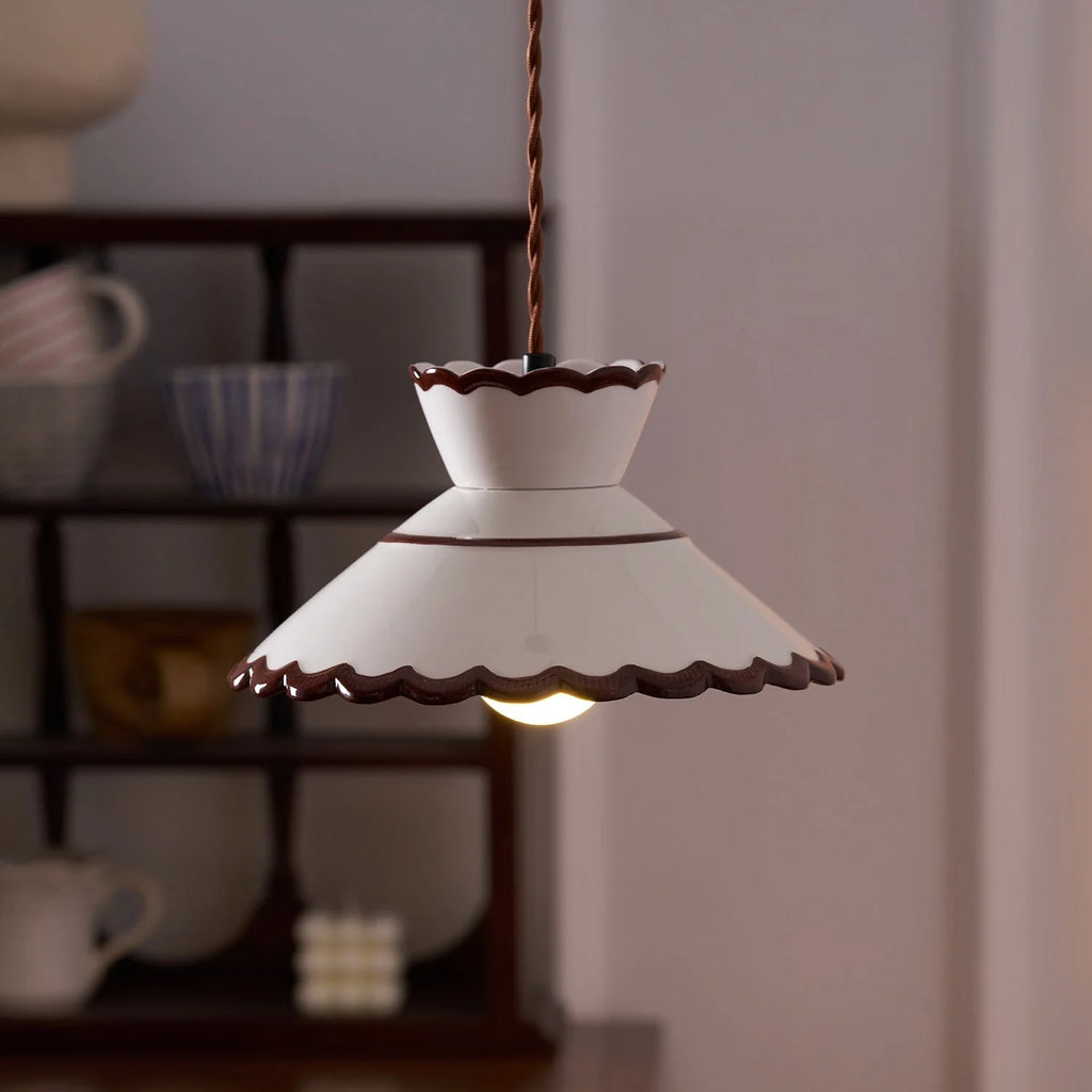 Pendant Light | Scalloped Ceramic Shade & Metal Fixture | 59 In Adjustable Cord