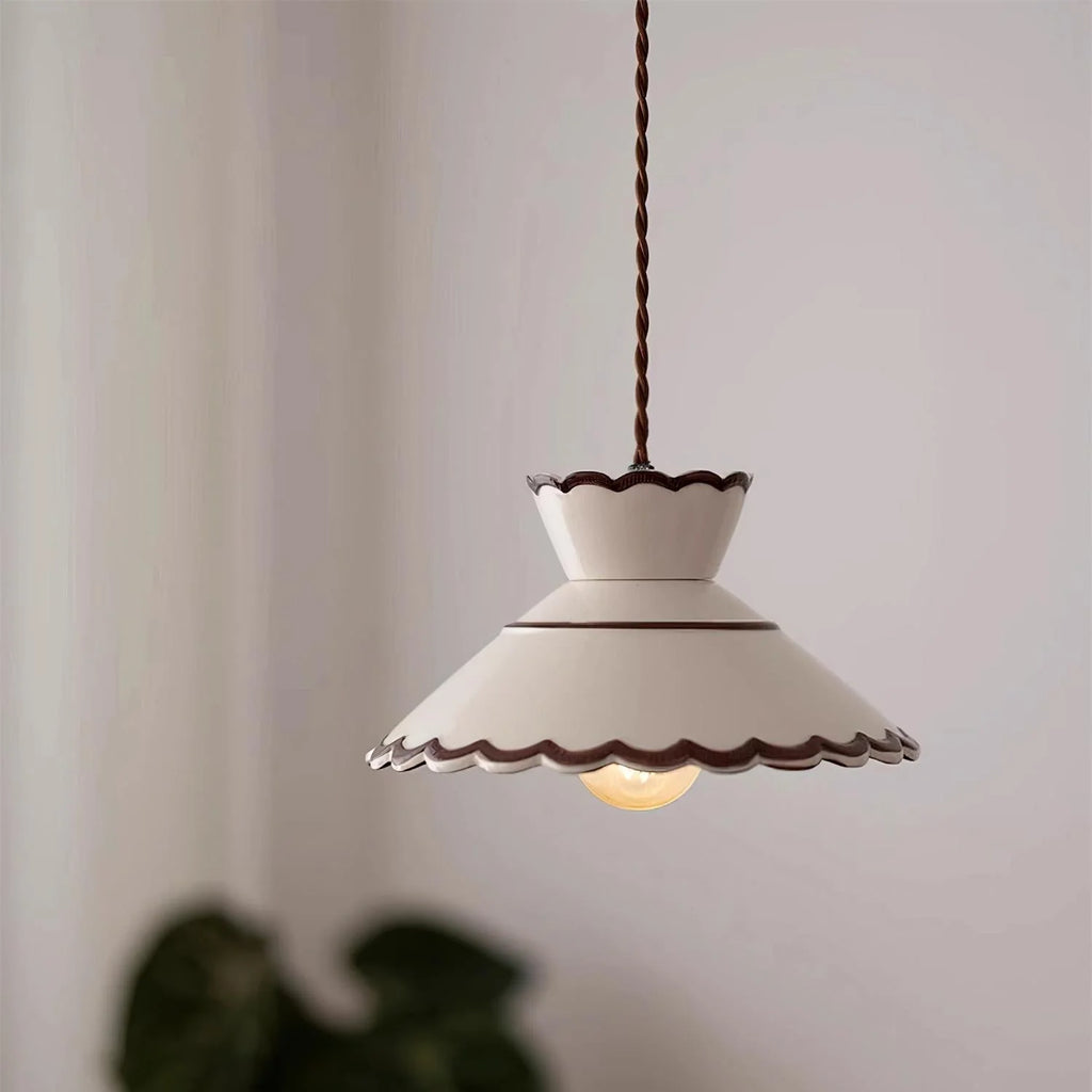 Pendant Light | Scalloped Ceramic Shade & Metal Fixture | 59 In Adjustable Cord
