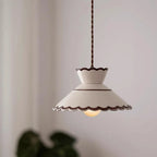 Pendant Light | Scalloped Ceramic Shade & Metal Fixture | 59 In Adjustable Cord