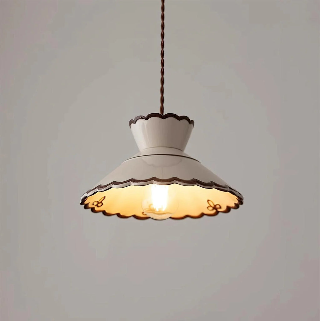Pendant Light | Scalloped Ceramic Shade & Metal Fixture | 59 In Adjustable Cord