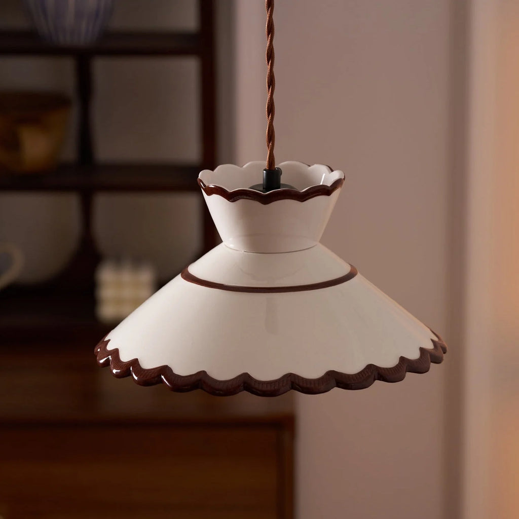 Pendant Light | Scalloped Ceramic Shade & Metal Fixture | 59 In Adjustable Cord