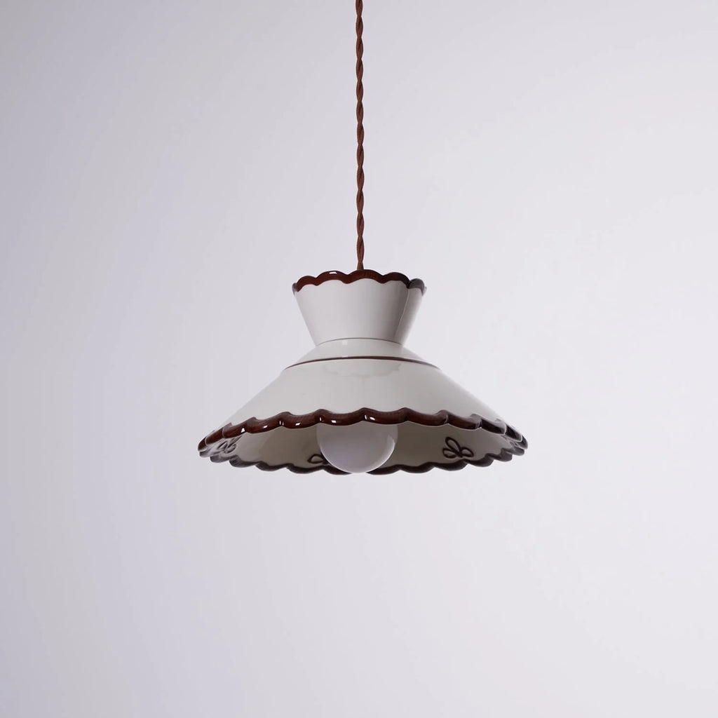 Pendant Light | Scalloped Ceramic Shade & Metal Fixture | 59 In Adjustable Cord