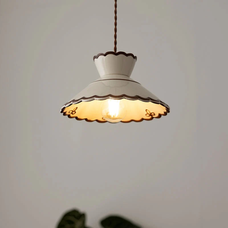 Pendant Light | Scalloped Ceramic Shade & Metal Fixture | 59 In Adjustable Cord