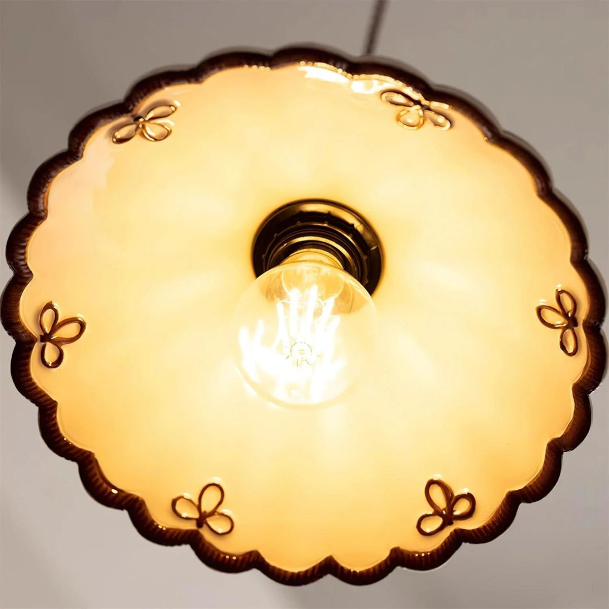 Pendant Light | Scalloped Ceramic Shade & Metal Fixture | 59 In Adjustable Cord