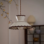 Pendant Light | Scalloped Ceramic Shade & Metal Fixture | 59 In Adjustable Cord