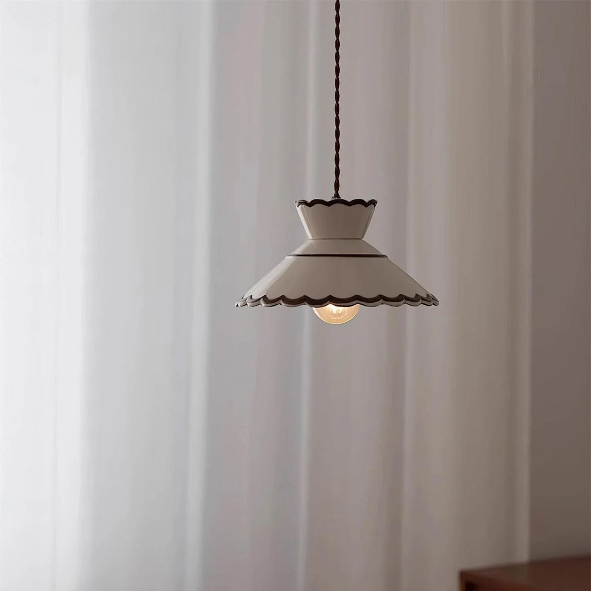 Pendant Light | Scalloped Ceramic Shade & Metal Fixture | 59 In Adjustable Cord