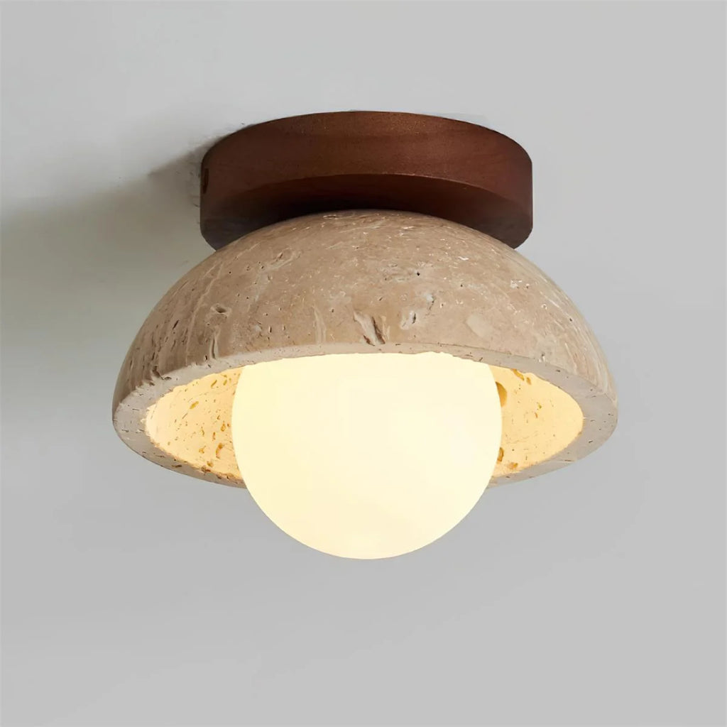 Pendant Light | Sculptural Travertine & Wood