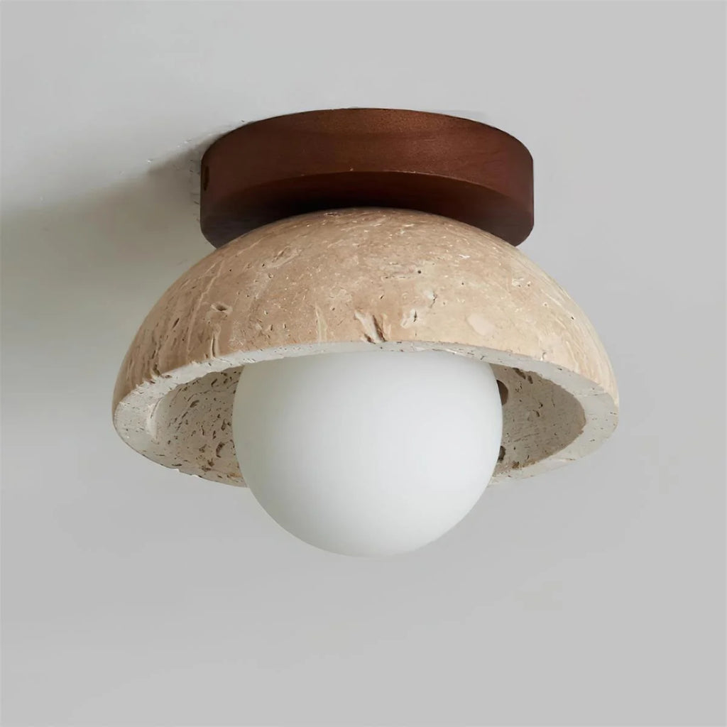 Pendant Light | Sculptural Travertine & Wood