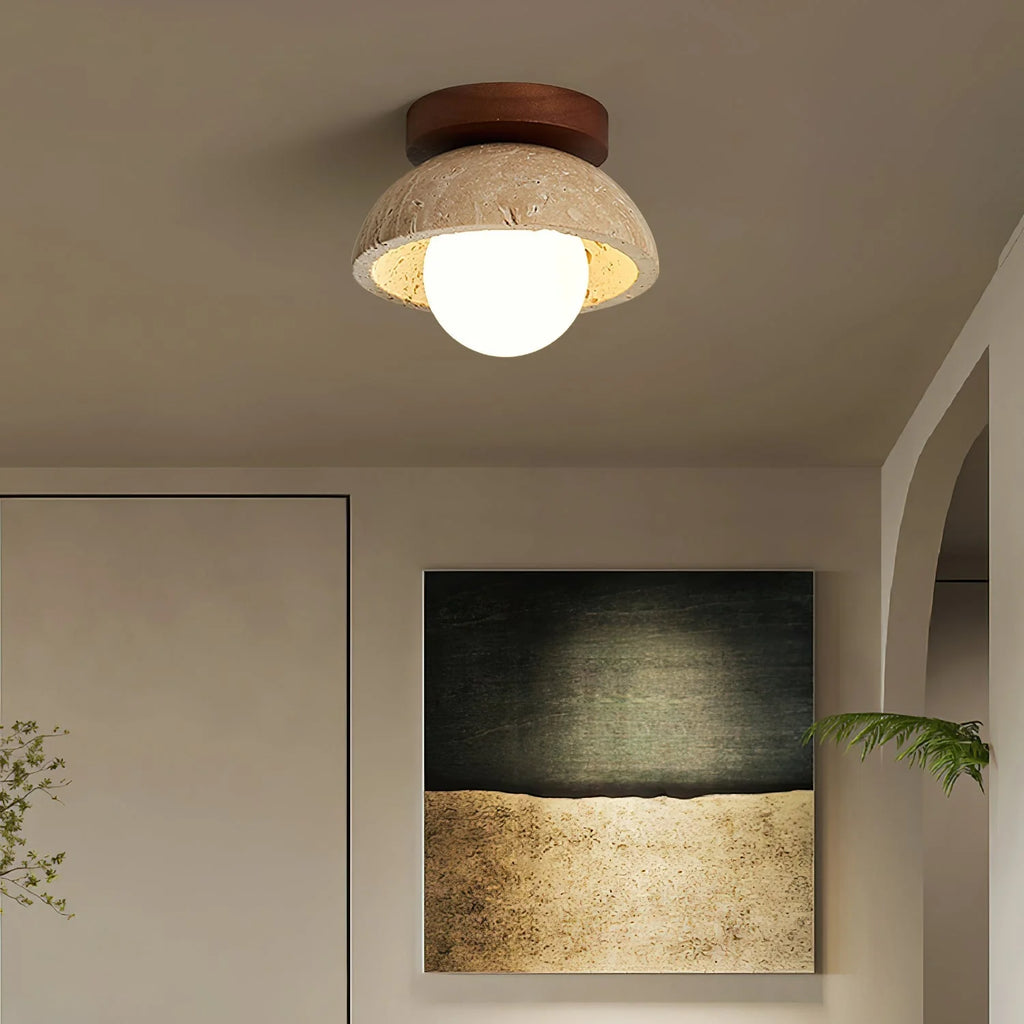 Pendant Light | Sculptural Travertine & Wood