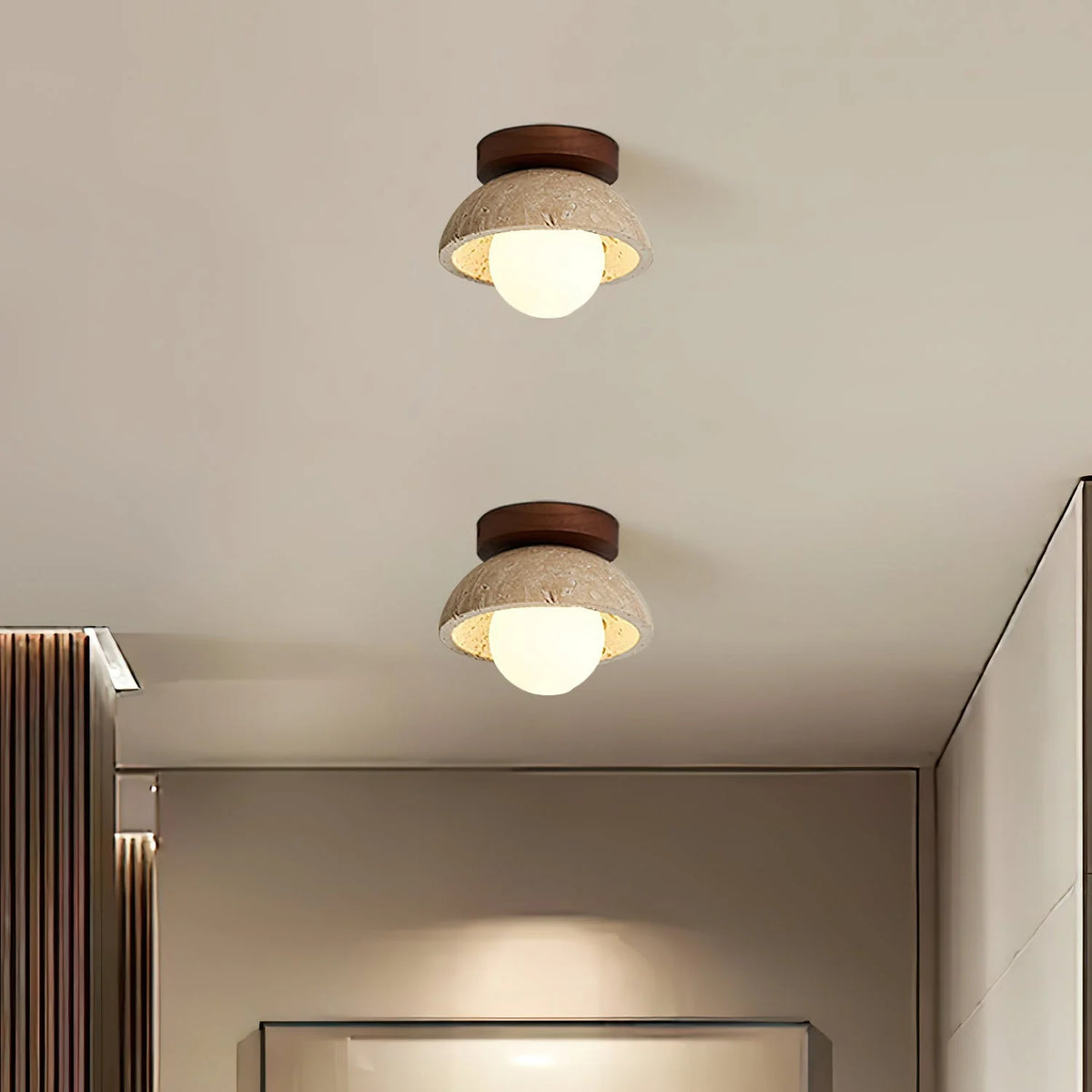 Pendant Light | Sculptural Travertine & Wood
