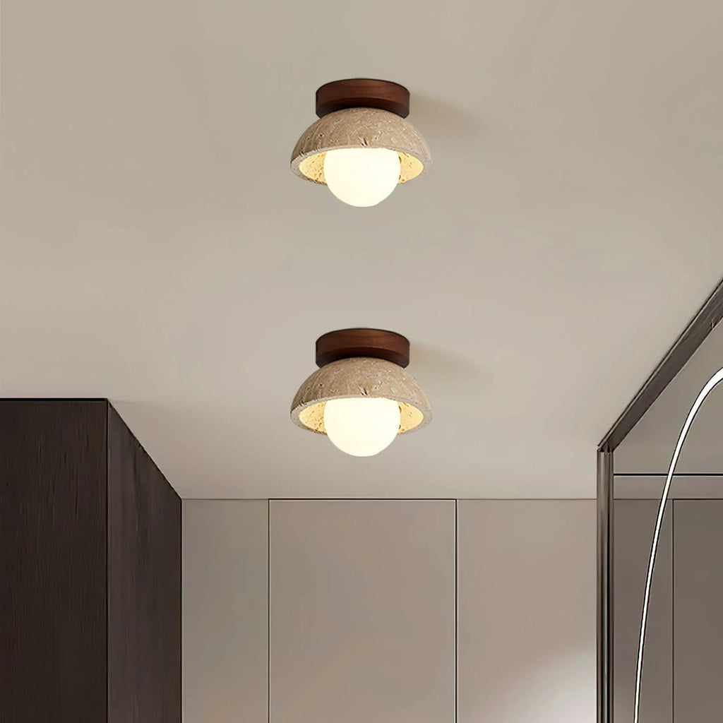 Pendant Light | Sculptural Travertine & Wood