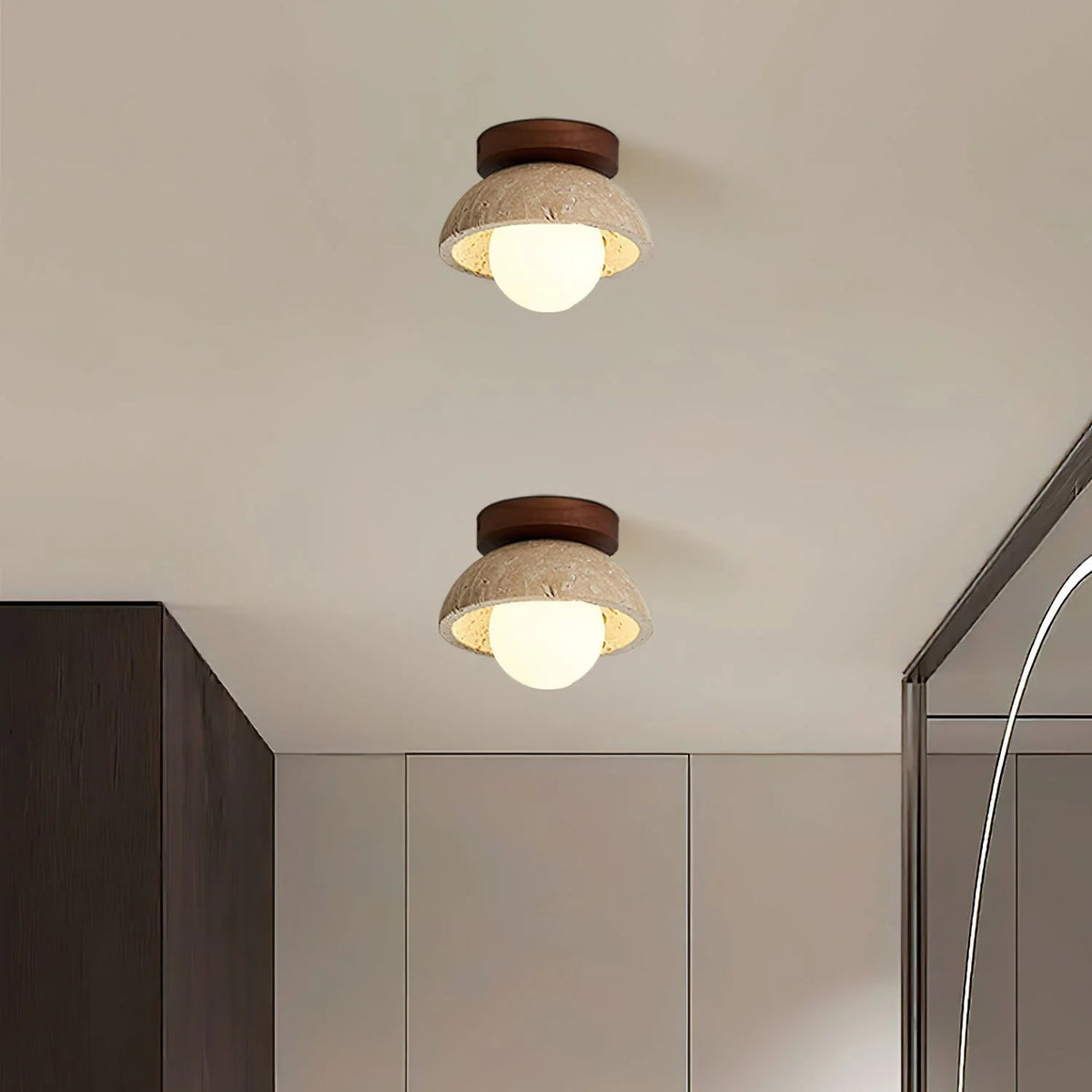 Pendant Light | Sculptural Travertine & Wood