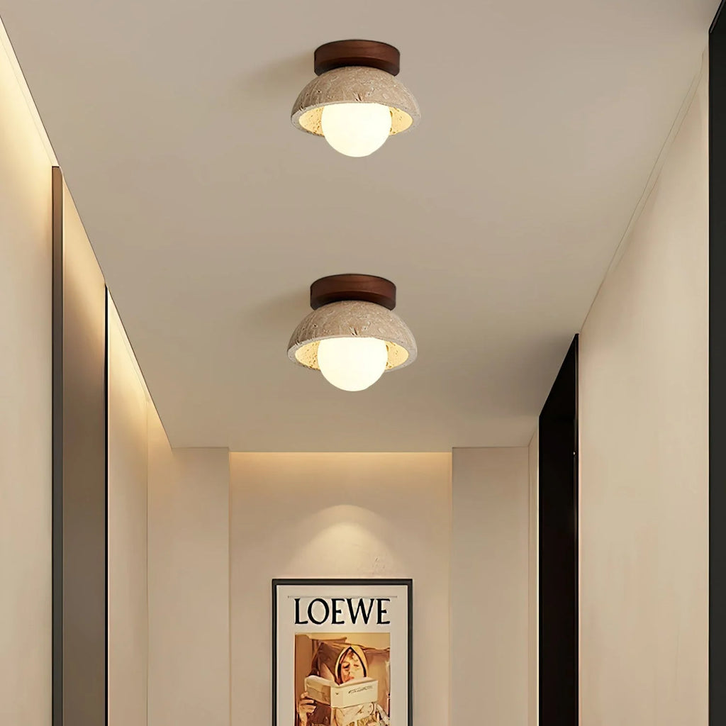 Pendant Light | Sculptural Travertine & Wood