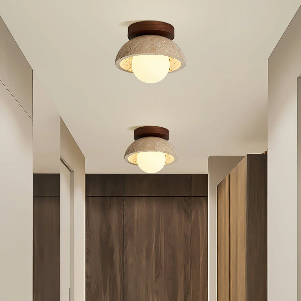 Pendant Light | Sculptural Travertine & Wood