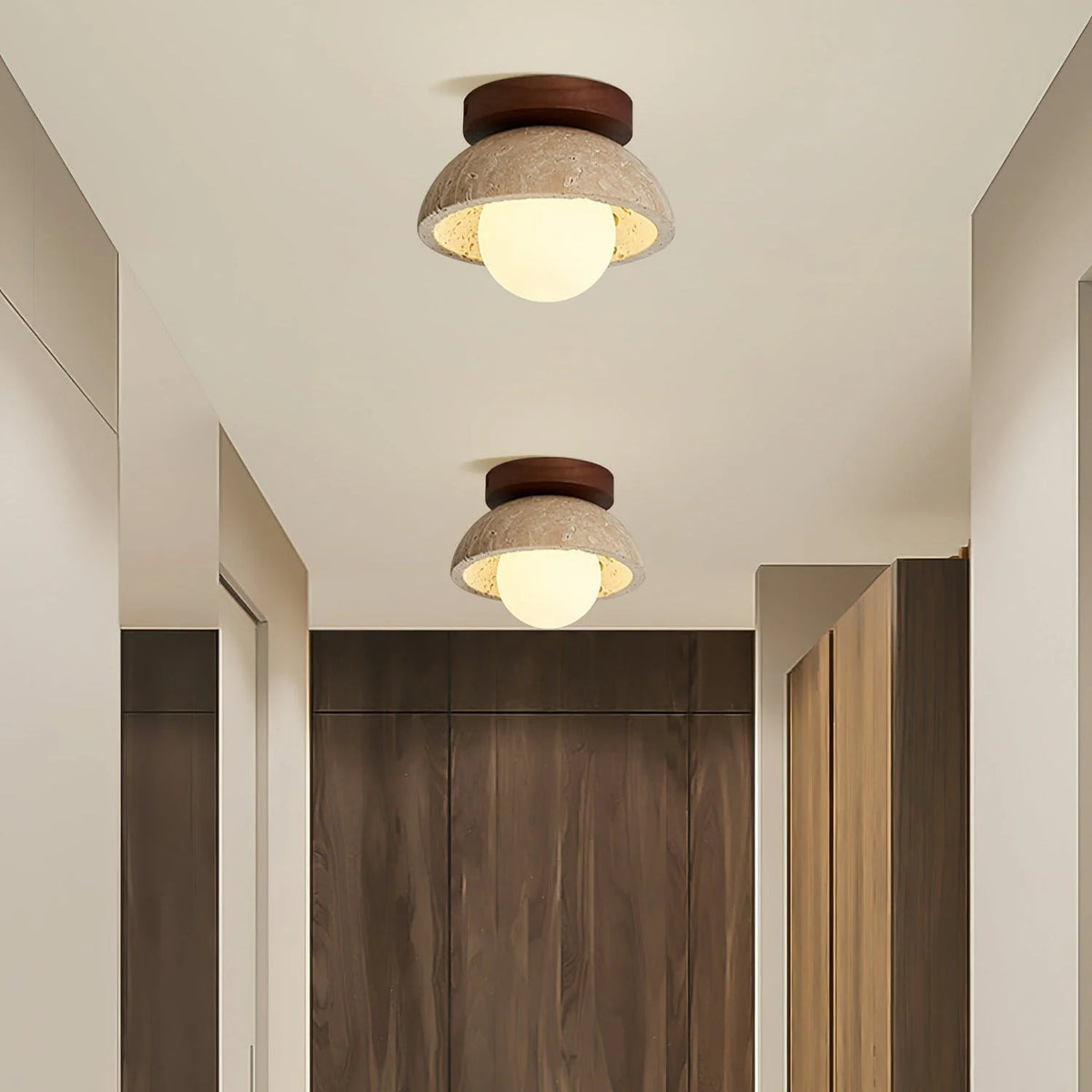 Pendant Light | Sculptural Travertine & Wood