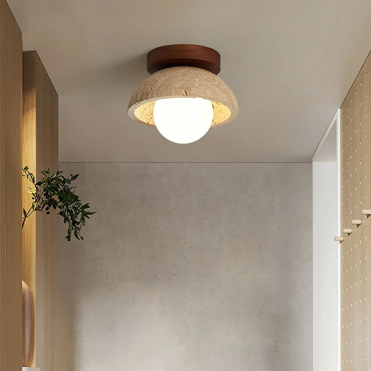 Pendant Light | Sculptural Travertine & Wood