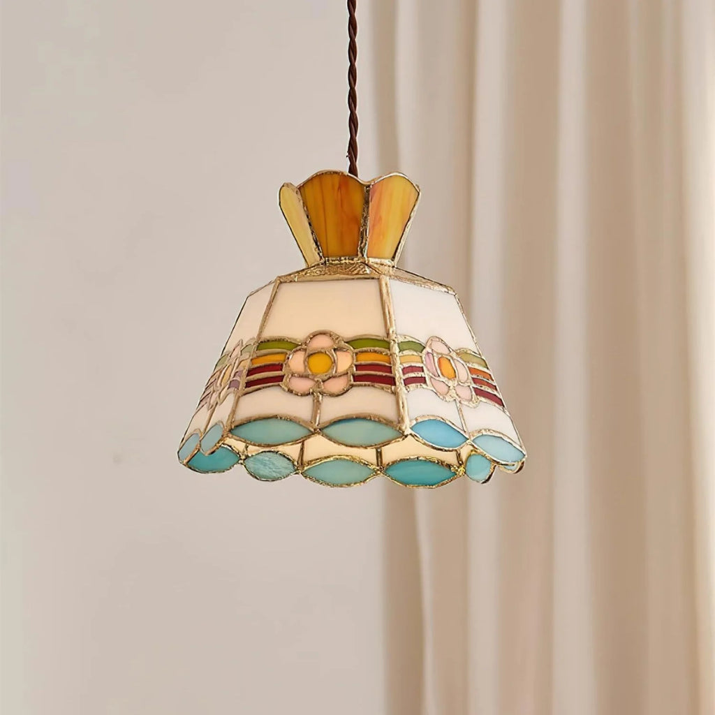 Pendant Light | Stained Glass Floral & Metal Frame