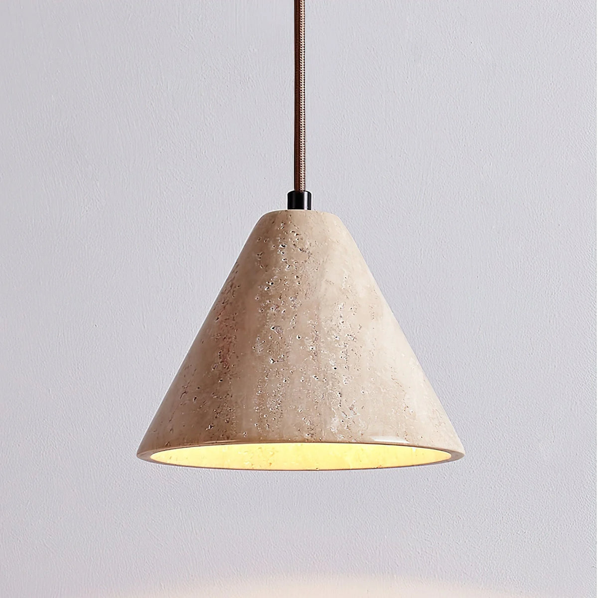 Pendant Light | Tapered Yellow Travertine Shade & Adjustable Height