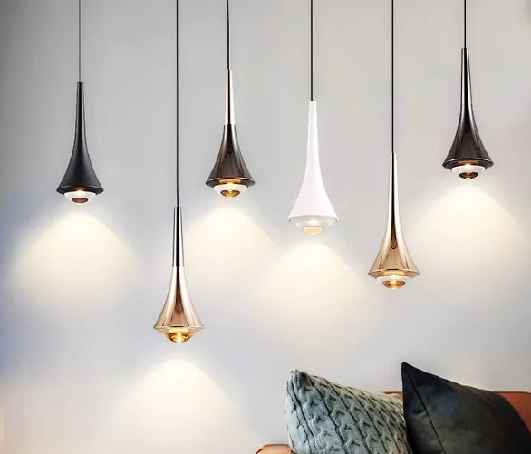 Pendant Light | Teardrop Glass Shade & 3-Color LED