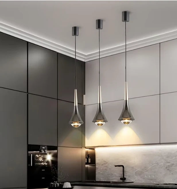 Pendant Light | Teardrop Glass Shade & 3-Color LED