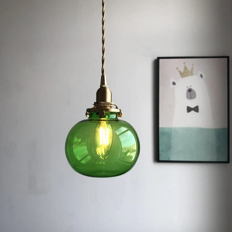 Pendant Light | Vintage Brass & Glass Shade | E26 Socket