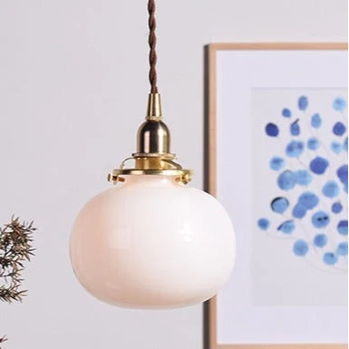Pendant Light | Vintage Brass & Glass Shade | E26 Socket